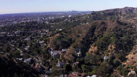 Aerial-panning-shot-above-the-Hollywood-Hills-towards-Century-City