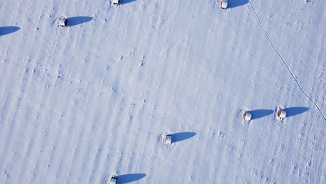 Heurolle-Abgelegt-Mit-Schnee-Bedeckt-Luftaufnahme-Wenig-Sonnenlicht-Lange-Schatten