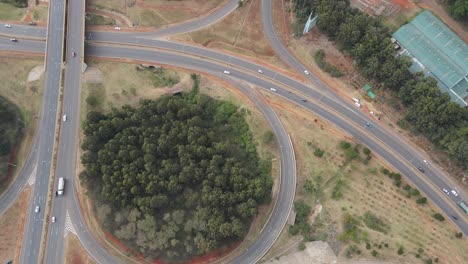 Loop-ramp-on-cloverleaf-interchange-on-Nairobi-Southern-Bypass-Highway,-top-view