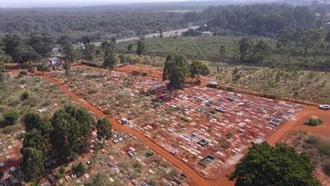 Graves-on-Langata-Cemetery-biggest-graveyard-in-Nairobi-Kenya,-aerial-view
