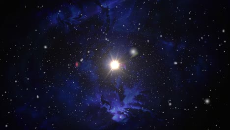 Una-Estrella-Brillante-Y-En-Movimiento-Sobre-Un-Fondo-De-Nubes-Nebulosas-Azules