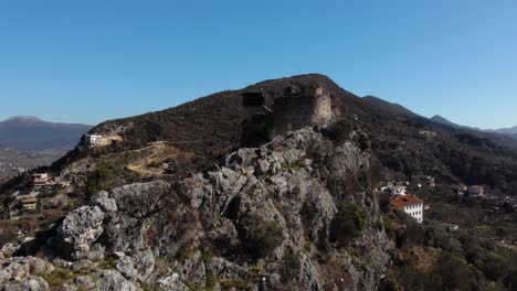 Stronghold-of-Petrela-on-rocky-formation-over-the-hill,-strategic-position-of-Albanian-castle