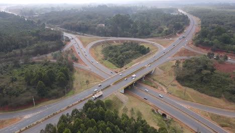 Modern-interchange-on-Nairobi-Southern-Bypass-Highway-in-Kenya,-aerial-view