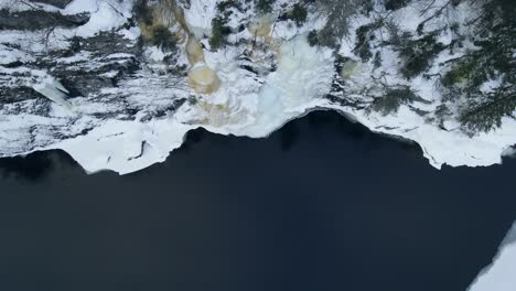 Drone-footage-of-beautiful-frozen-waterfall-in-Southern-Norway