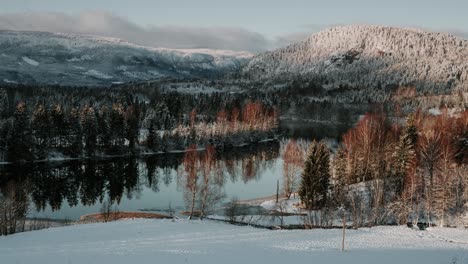 Zooming-out-time-lapse-video-of-beautiful-landscape-of-Southern-Norway-in-winter
