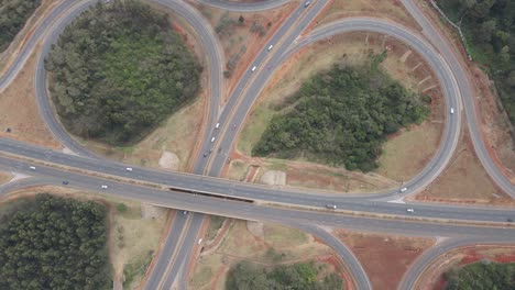 Modern-cloverleaf-interchange-on-Nairobi-Southern-Bypass-Highway-Kenya,-top-view