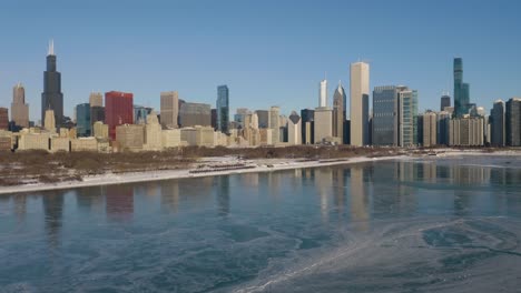 Aerial-View-of-Chicago-Skyline-in-Winter