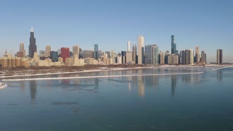 Aerial-View-of-Chicago-from-Museum-Campus-in-Winter