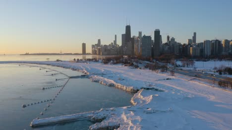 Aerial-View-of-Chicago-Lakeshore-during-Polar-Vortex