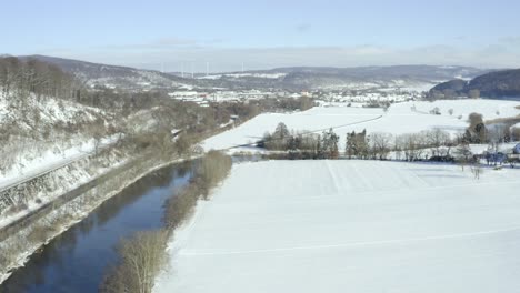 Drone-Aerial-of-scenic-and-relaxing-winter-landscapes-in-Germany