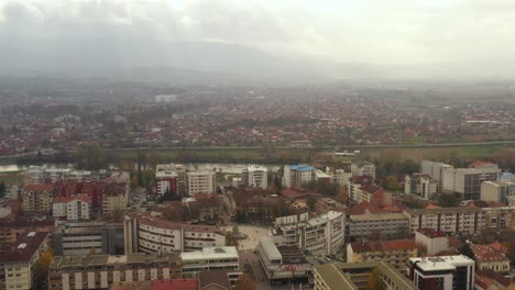 Aerial-view-of-Kraljevo-town-in-Serbia-on-an-overcast-day
