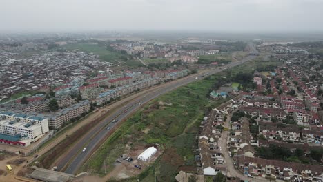 Drone-aerial-view-of-Kibera-neighborhood-of-Nairobi,-Kenya