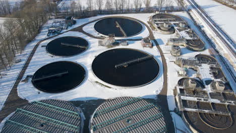 Flying-over-of-sewage-water-treatment-plant-in-winter