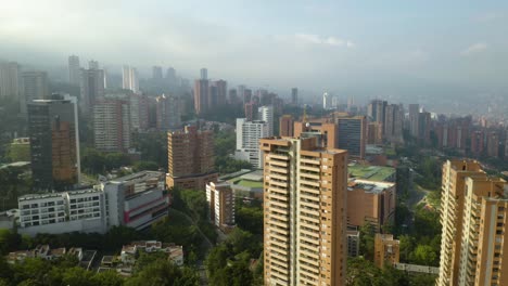 Dramatic-Establishing-Shot-of-Colombian-City-of-Medellin-in-El-Poblado-Neighborhood