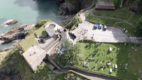 Tourist-People-Sight-Seeing-Dartmouth-Castle-in-Devon,-United-Kingdom