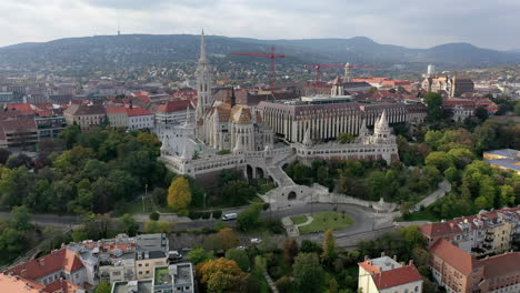 Aerial-view-of-Budapest,-Fisherman's-bastion