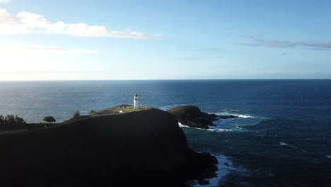 Aerial-shot-of-Kilauea-Lighthouse-on-the-coast-of-Kauai-island,-Hawaii
