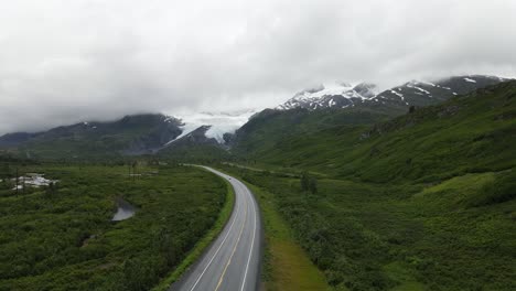 Aerial-View-of-icy-glacier-in-remote-road