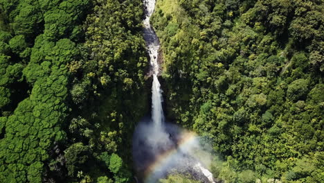 Rainbow-waterfall-flowing-at-forest-in-Hawaii-island