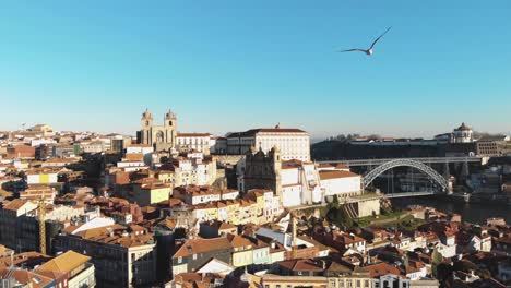 Slow-panning,-4k-aerial-drone,-footage-of-the-beautiful-coastal-city-of-Porto-in-northwest-Portugal