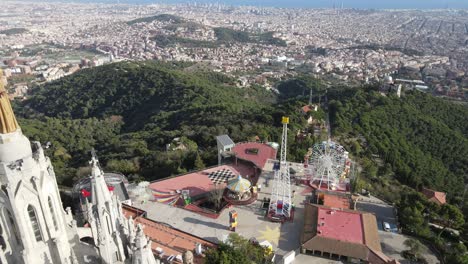 Aerial-views-from-Tibidabo-theme-park-on-top-of-Barcelona