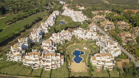 Aerial-view-of-luxury-apartment-resort-on-south-of-Europe