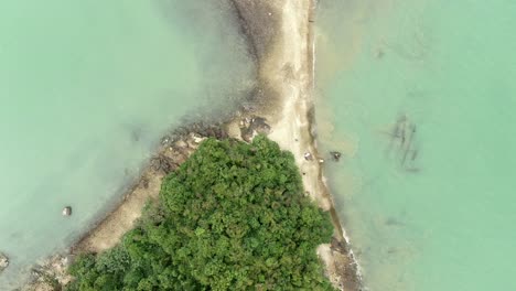 Hong-Kong-bay,-with-a-strip-of-sand-connecting-small-natural-islands,-Aerial-view