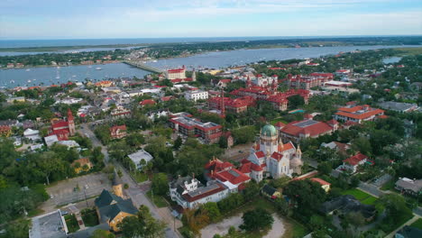 Aerial-Flyover-of-Downtown-St.-Augustine-in-Florida