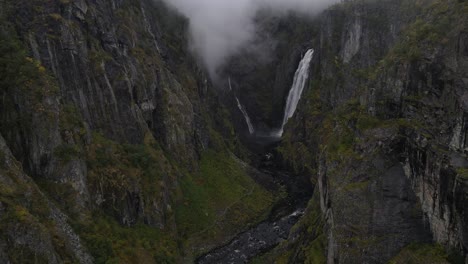 Closing-up-drone-footage-of-Vøringfossen-waterfall-in-Western-Norway-in-Autumn