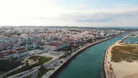 Lagos-old-town-by-the-promenade-and-harbour---Aerial-Panoramic-shot