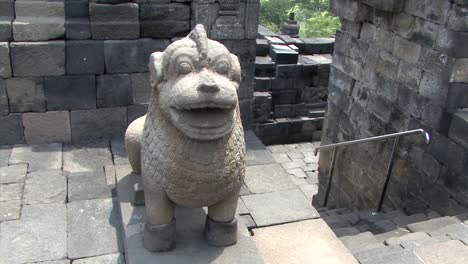 Small-Dragon-statue-from-Borobudur-Temple,-UNESCO-World-Heritage-Site,-Central-Java,-Indonesia,-Buddhist-Temple