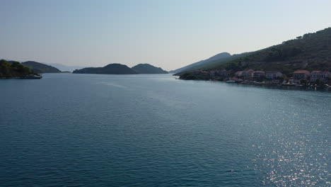 Beautiful-Adriatic-Sea,-Croatia-coastline,-sunny-aerial-view