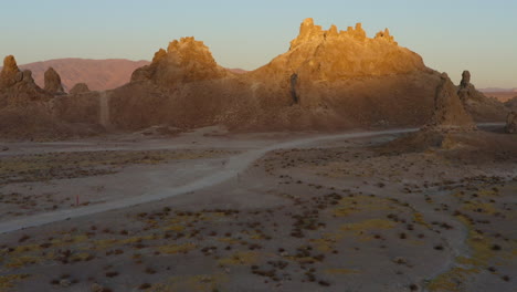 California-Desert-Sunset-at-the-Beautiful-Trona-Pinnacles,-Aerial