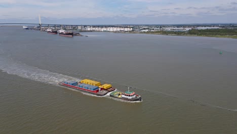 Shipments-in-Cargo-Containers-on-Nautical-Maritime-Ship-Vessel,-Aerial