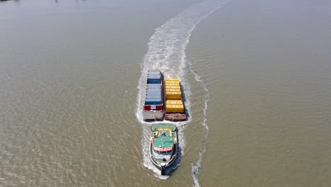 Shipping-Cargo-Ship-Transporting-and-Hauling-Imports-and-Exports,-Aerial
