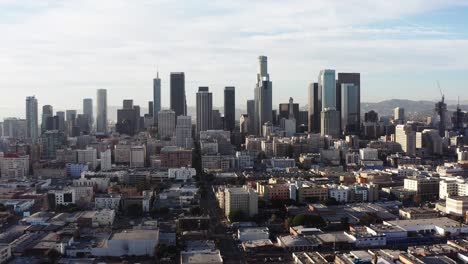 Aerial-wide-shot-strafing-left-to-right-of-Downtown-Los-Angeles-in-2020