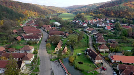 Aerial-view-village-in--Hungary-Jósvafő,-in-autumn