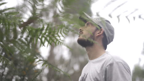 Finding-peace-in-nature-woods-Spanish-man-closeup