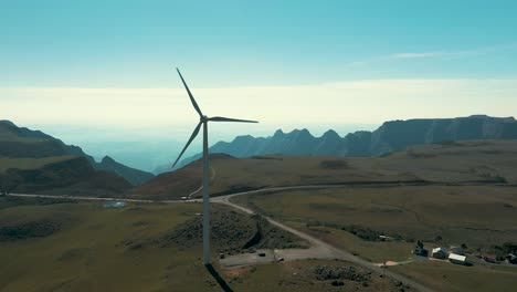Near-wind-turbine-generator-aerial-view-located-in-Santa-Catarina,-Brazil