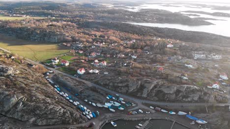 Nordic-Island-Coastal-Town-in-Western-Sweden,-Aerial