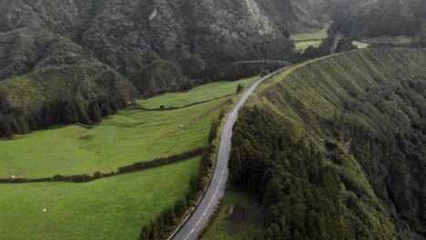 Spectacular-visuals-from-Sao-Miguel-Azores-island-highway-Portugal-aerial