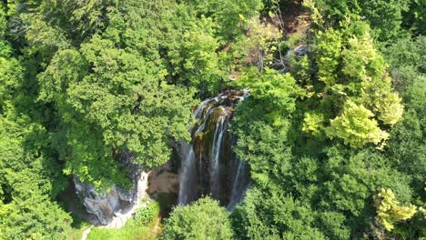 Top-View-Of-Sopotnica-Waterfalls-On-Jadovnik-Mountain-In-Serbia---aerial-drone-shot