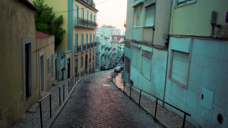Lisbon-ancient-stone-pavement-street-at-rising