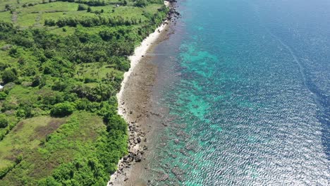 Tropical-Seascape-At-White-Sand-Beach-On-A-Summer-Day---Nature-Paradise-In-Negros-Oriental,-Philippines---aerial-drone
