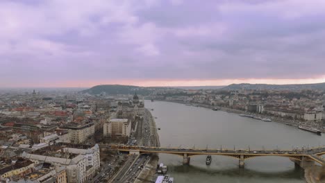 Aerial-View-Of-Budapest-Across-Danube-River
