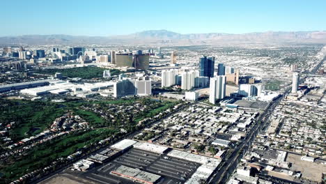Aerial-Shot-Of-Las-Vegas-Downtown-Skyline,-Tourist-Travel-Destination-In-USA