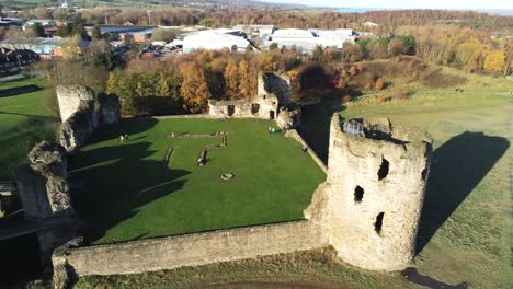 Ancient-Flint-castle-medieval-heritage-military-Welsh-ruins-aerial-view-landmark-mid-orbit-right