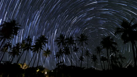 Rastros-De-Estrellas-Cometas-En-Isla-De-Pinos,-Hemisferio-Sur,-Polo-Sur-Celeste