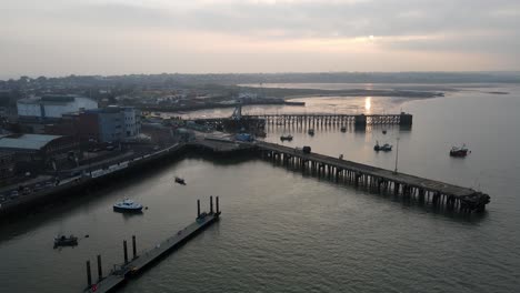 Harwich-jetty-at-sunset-in-winter-Aerial-footage