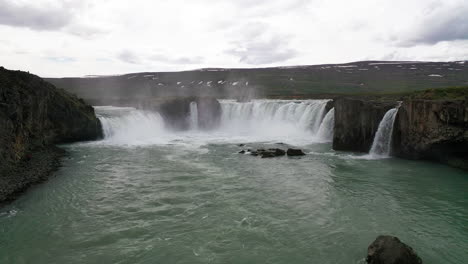 Flying-towards-breathtaking-Godafoss-waterfall---North-Iceland---Diamond-Cirlcle---Aerial-4k